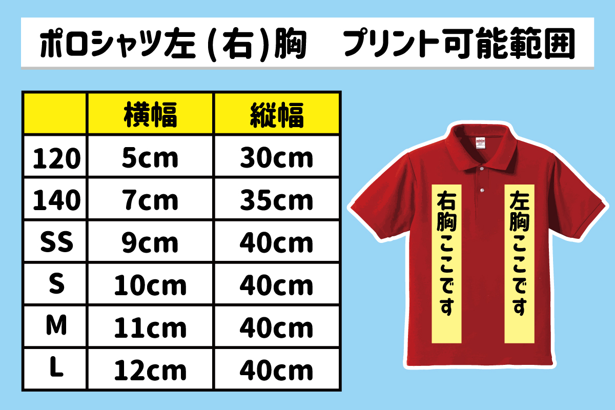 ポロシャツのプリント範囲