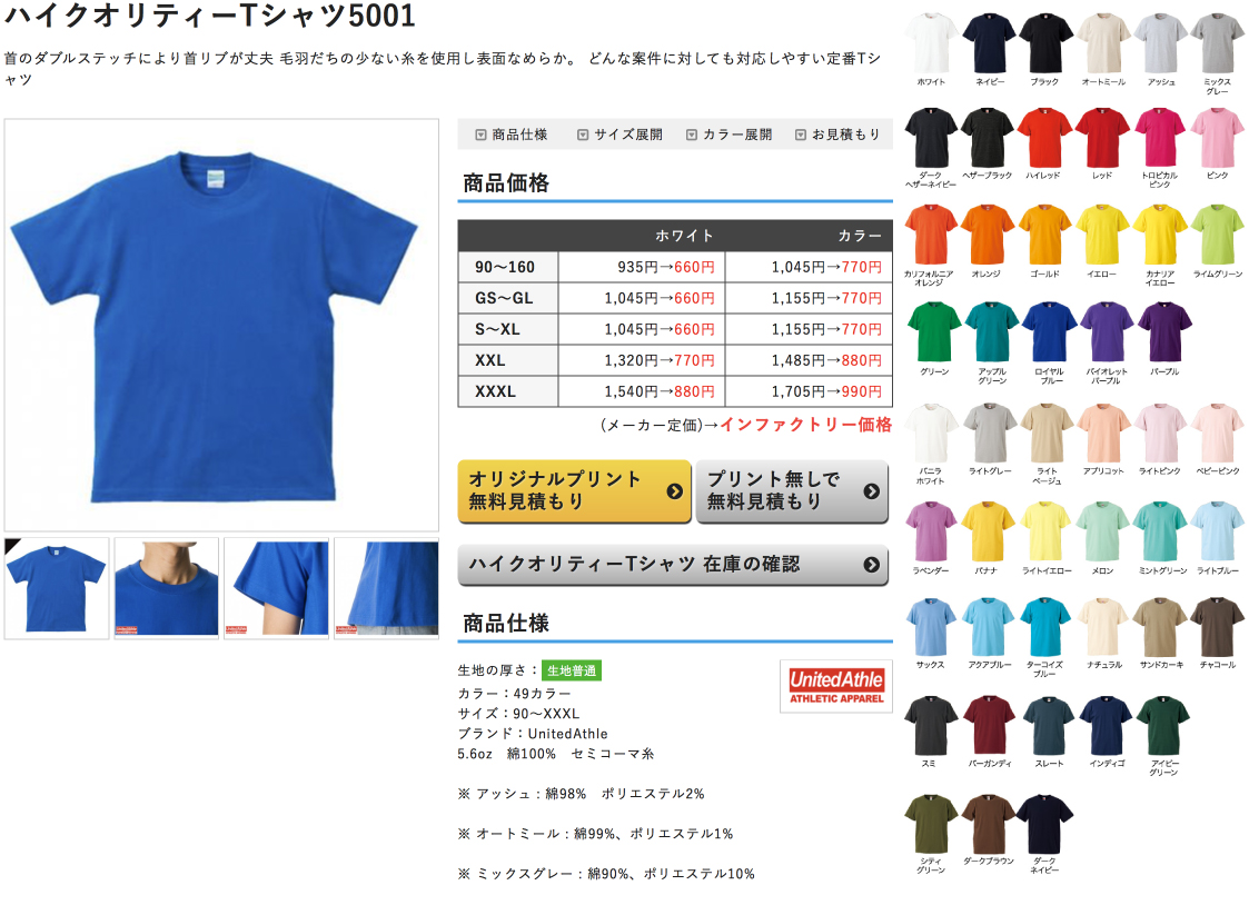 UnitedAthle ハイクオリティーTシャツ 5001